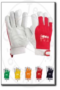 Guanti da lavoro in pelle fiore con dorso in cotone elasticizzato colorato orma 00261GP
