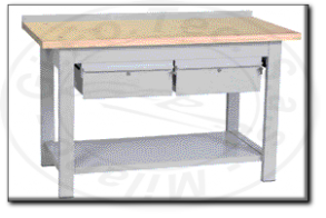 Banco da lavoro con piano in legno 2 cassetti mm 1500