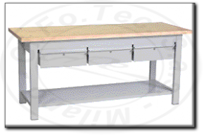 Banco da lavoro con piano in legno 3 cassetti mm 2000