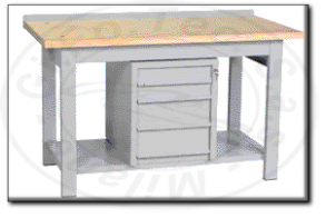 Banco da lavoro con piano in legno 1 cassettiera mm 1500