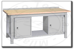 Banco da lavoro con piano in legno con 2 armadietti mm 2000