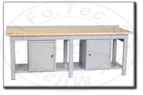 Banco da lavoro con piano in legno con 2 armadietti mm 2500