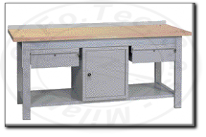 Banco da lavoro con piano in legno con 2 cassetti ed 1 armadietto mm 2000