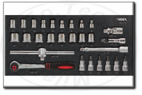 Assortimento di bussole e accessori 3/8" in termoformato modulare Rexta 100.25